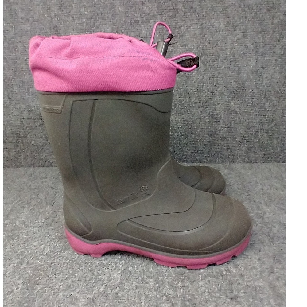 Kamik Waterproof Snow Rain Boots Kids Size 2 Gray Pink Adjustable Collar